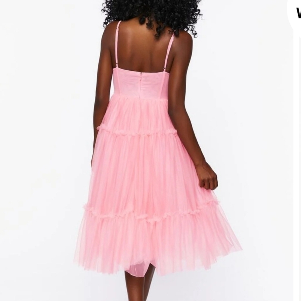 Pink Tulle Ruffled Bustier Midi Dress - Picture 9 of 12